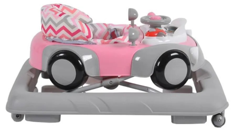 Premergator Reglabil in 3 Trepte NOVOKIDS™ Shelby Mini Car , Roti silentioase, Pliabil, 8 Roti, Cu Melodii si volan, Model Masinuta, Roz