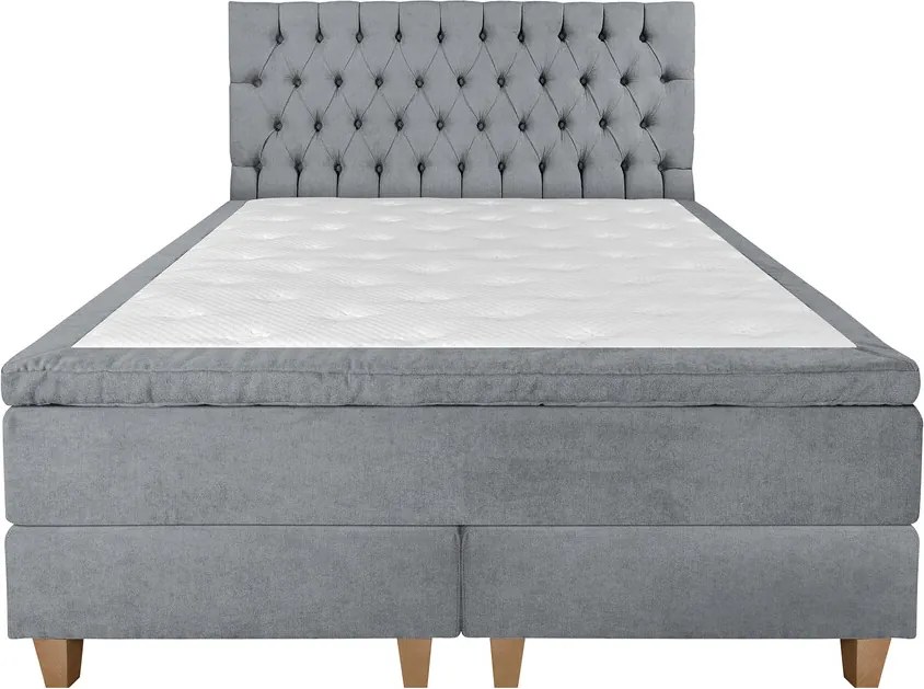 Pat matrimonial, Stockholm, Chester E, 160x200 cm, saltea tip Pocket, topper memory, Gri