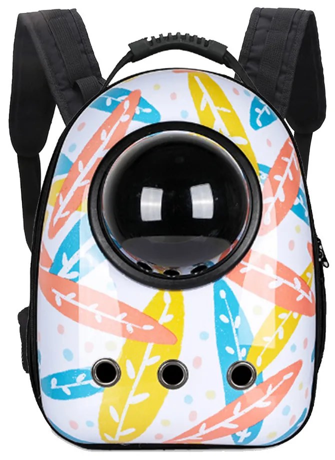 Rucsac pentru transportul animalelor de companie, alb cu model frunze