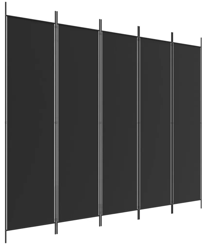 350189 vidaXL Paravan de cameră cu 5 panouri, negru, 250x200 cm, textil