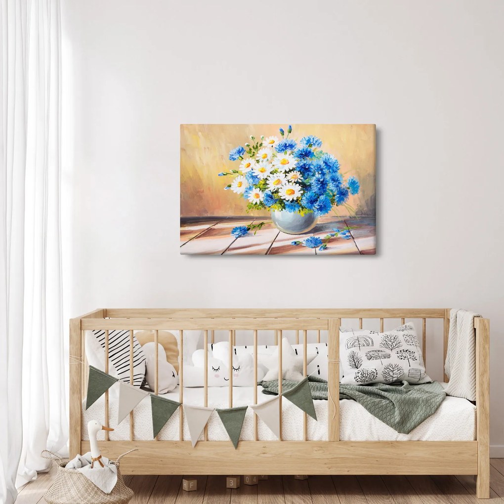 Tablou pictat cu vaza și flori (90x60 cm)