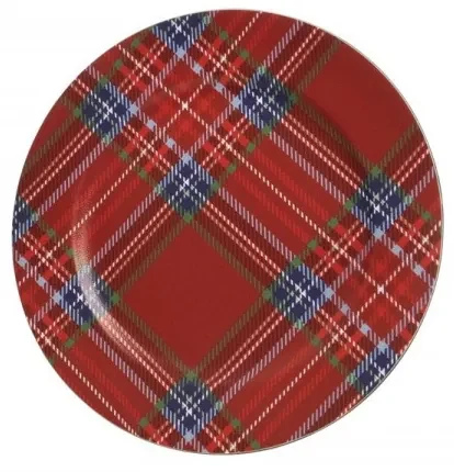 Platou Check print, Decoris, Ø33 cm, polipropilena, rosu/albastru