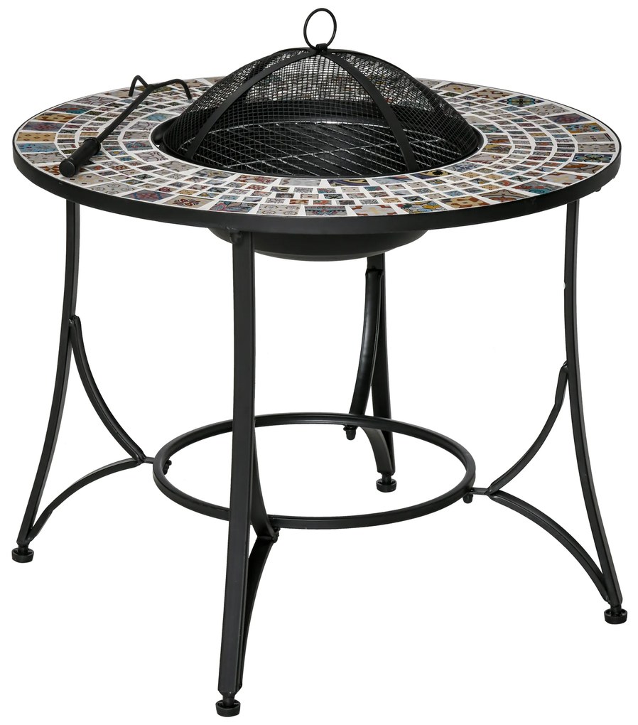 Brazier in aer liber Outsunny 3 in 1 Masuta de Gradina si Gratar pentru Barbecue din Metal si Ceramica, cu Vatrai, 75x75x60cm | Aosom Romania