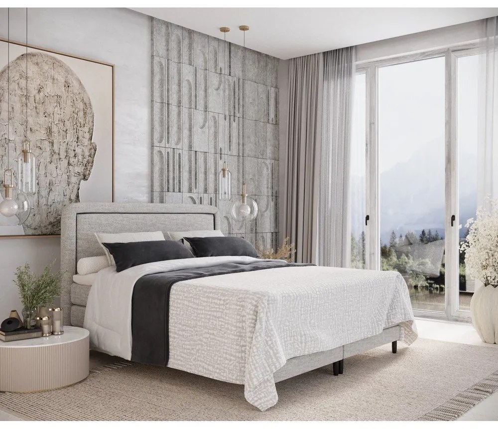 Pat boxspring gri deschis 160x200 cm Dove – Maison de Rêve