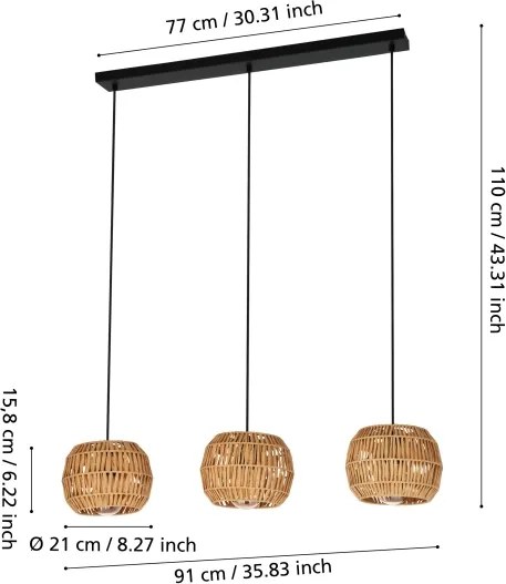 Eglo 44144 - Lustră suspendată pe cablu SHELDON, 3x E27/40W/230V, maro