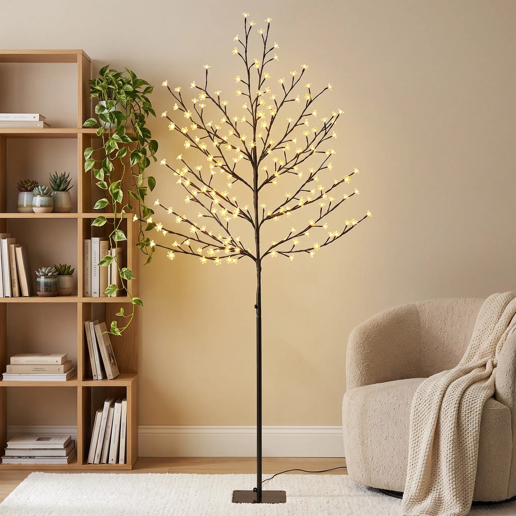 HOMCOM Copac de Crăciun tip cireș, 180 cm, cu LED-uri, 20 ramuri, timer zilnic, pentru interior și exterior acoperit, negru | Aosom Romania