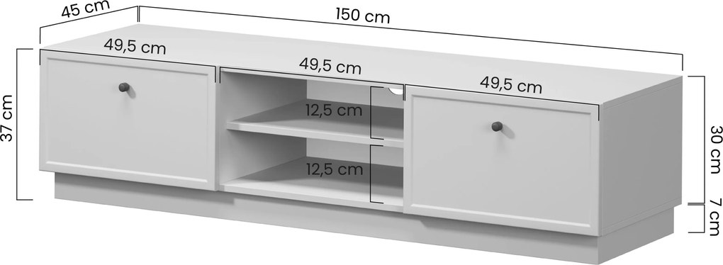 Comodă TV Lorini 150 cm cu sertare - culoare cașmir / mânere aurii tip T-bar