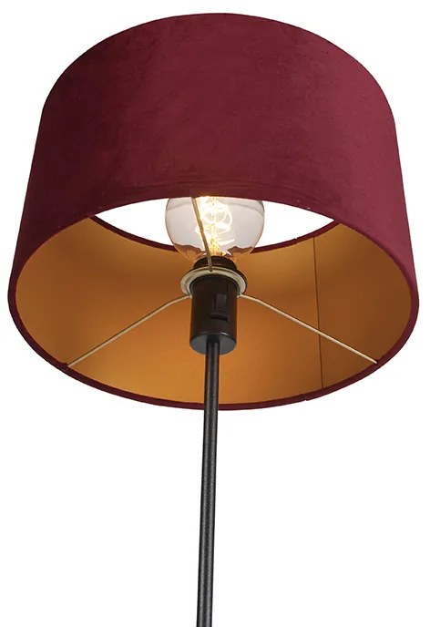 Lampă de podea neagră cu abajur din catifea roșie cu auriu 35 cm - Parte