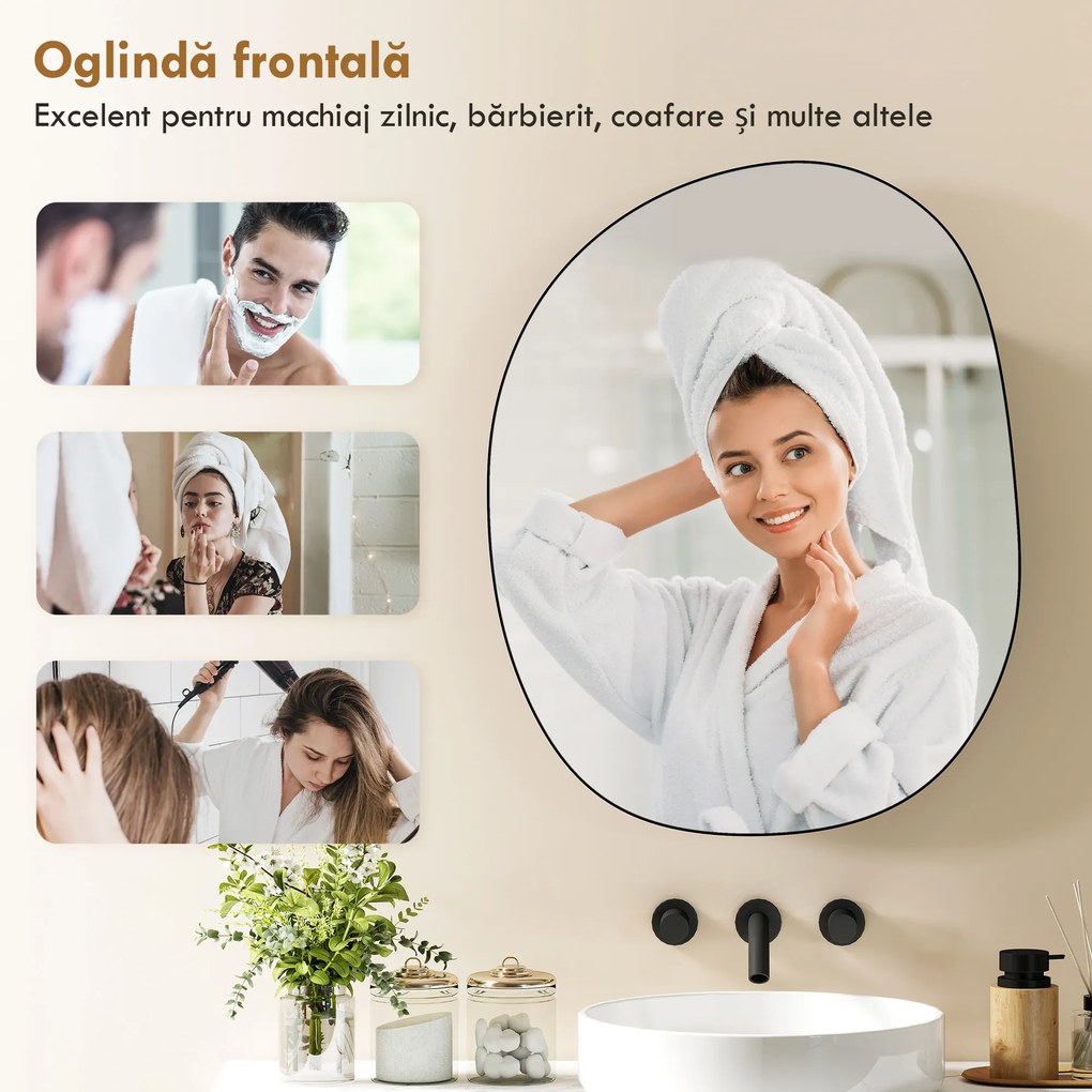 HOMCOM Dulap Baie cu Oglindă și 3 Rafturi, 61x12x79 cm, Formă Neregulată, Dulap Montabil pe Perete, Negru | Aosom Romania