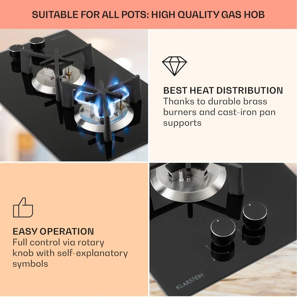 Trifecta Domino, plită pe gaz, 2 arzătoare triunghiulare, vitroceramică, neagră