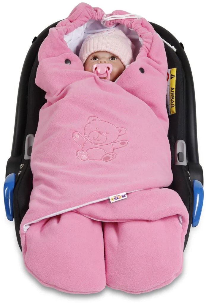 Sistem de înfășat pentru bebeluși/ Sac de dormit Baby Nellys - fleece polar, bumbac bio - roz