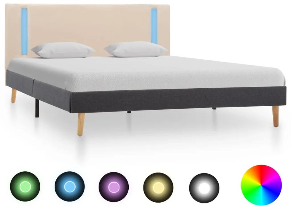 286772 vidaXL Cadru pat cu LED-uri, crem și gri închis, 140x200 cm, textil