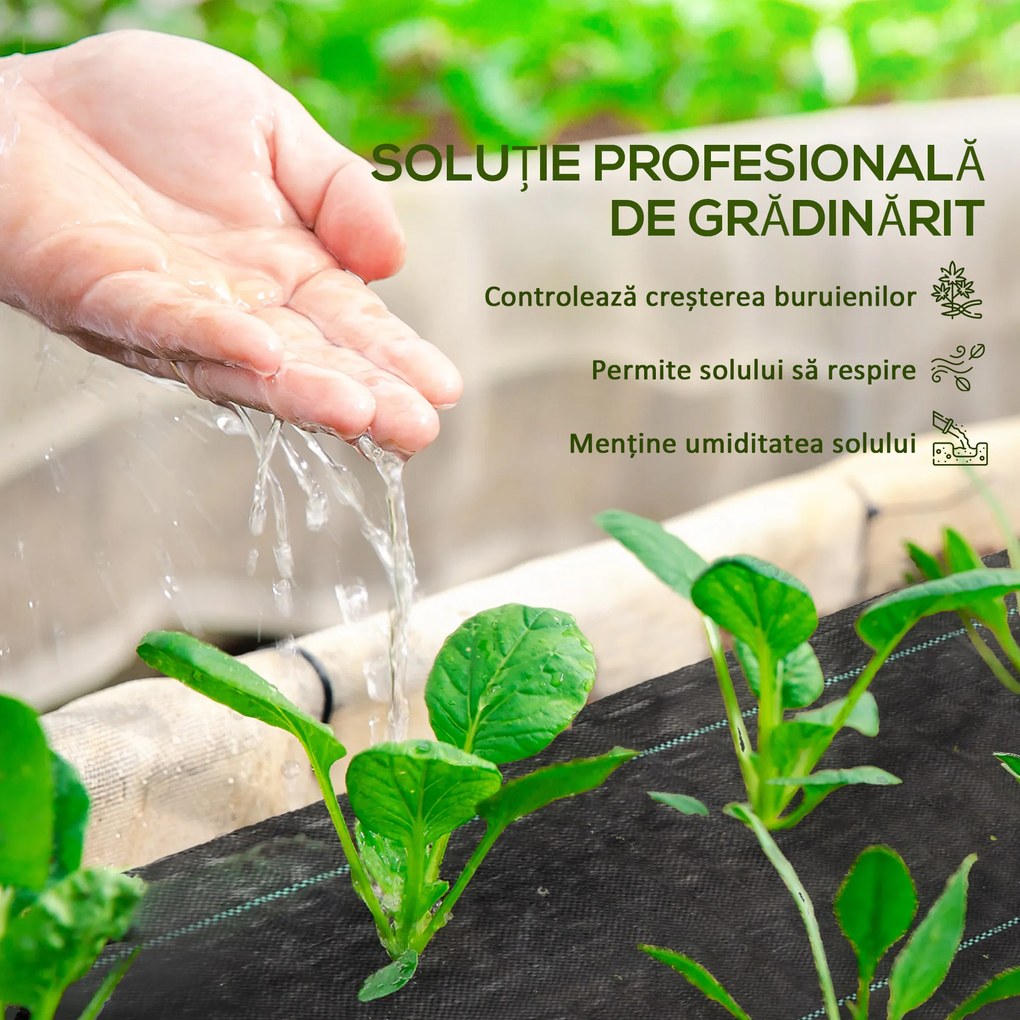Outsunny Folie pentru Mulcire 1300g/m², Respirabilă și Anti-UV din Polipropilena, 50x2 m, Negru | Aosom Romania