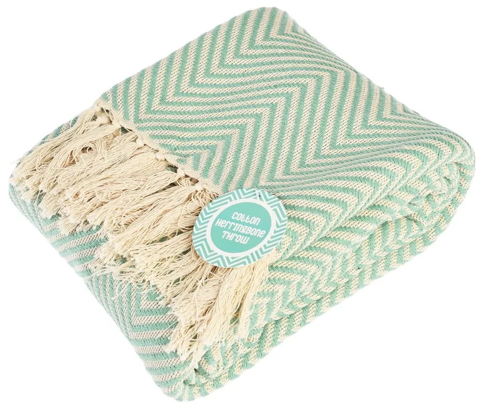 Pătură verde-mentă din bumbac 150x235 cm Herringbone – Rex London