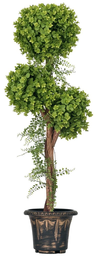 HOMCOM Plante Artificiale Arbore Artificial 3 Bile de Buxus cu Ghiveci de Ciment, Interior și Exterior, Înălțime 115 cm | Aosom Romania