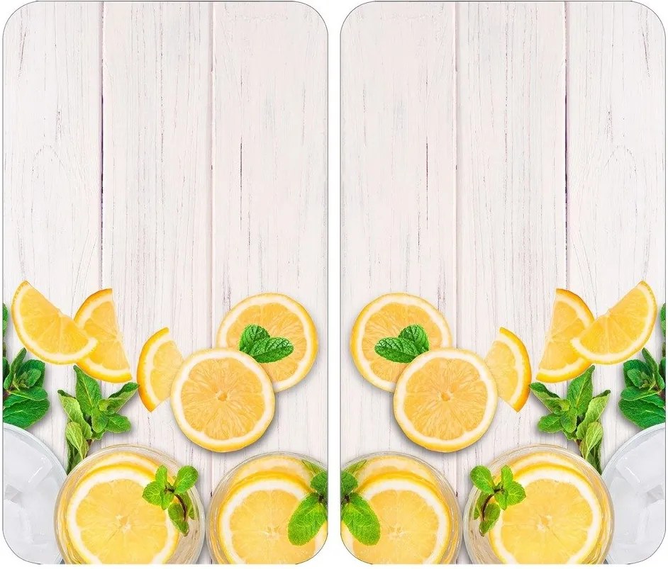 Plăci rezistente la căldură pentru a proteja aragazul, 2 plăci de sticlă cu model decorativ + picioare antiderapante - 52 x 30 cm, WENKO