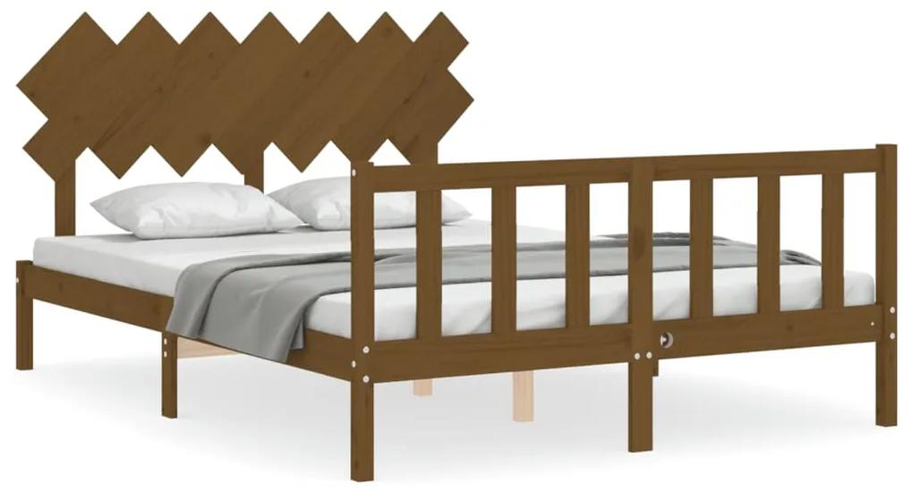 3193474 vidaXL Cadru de pat cu tăblie, maro miere, king size, lemn masiv