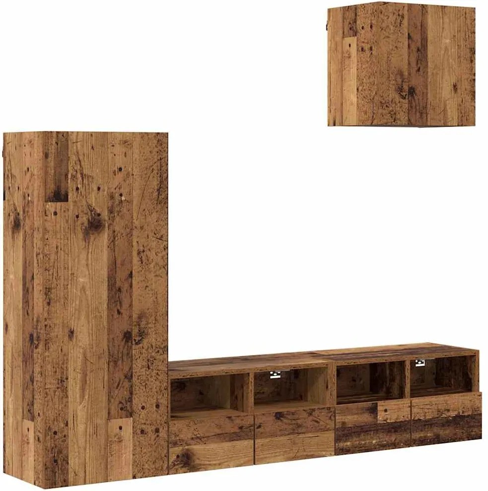 vidaXL Unități pentru Pereți de TV 4 pcs Lemn Vechi Lemn compozit