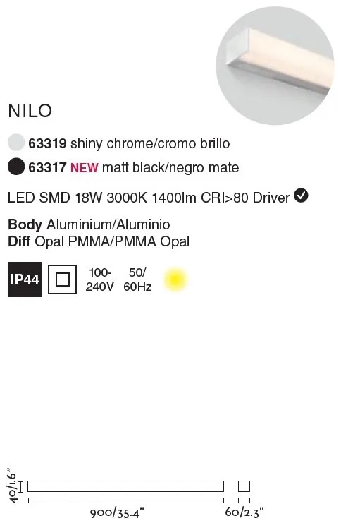 Aplica LED oglinda Baie IP44 stil modern liniar NILO-2 neagra 63317