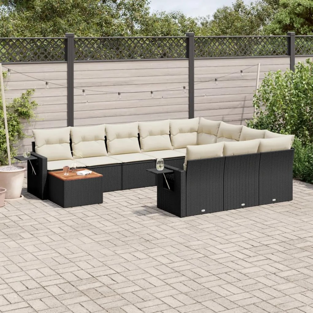 vidaXL Set canapele de grădină cu perne, 11 piese, negru, poliratan