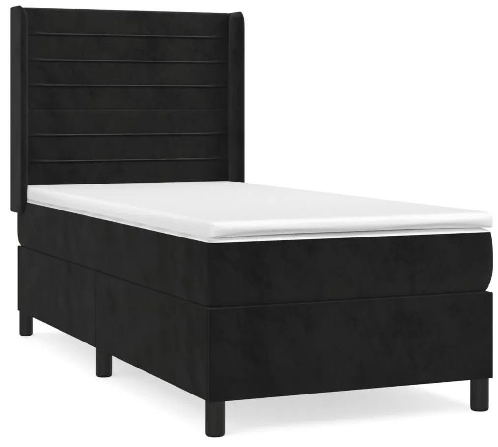 Pat box spring cu saltea, negru, 100x200 cm, catifea Negru, 100 x 200 cm, Benzi orizontale