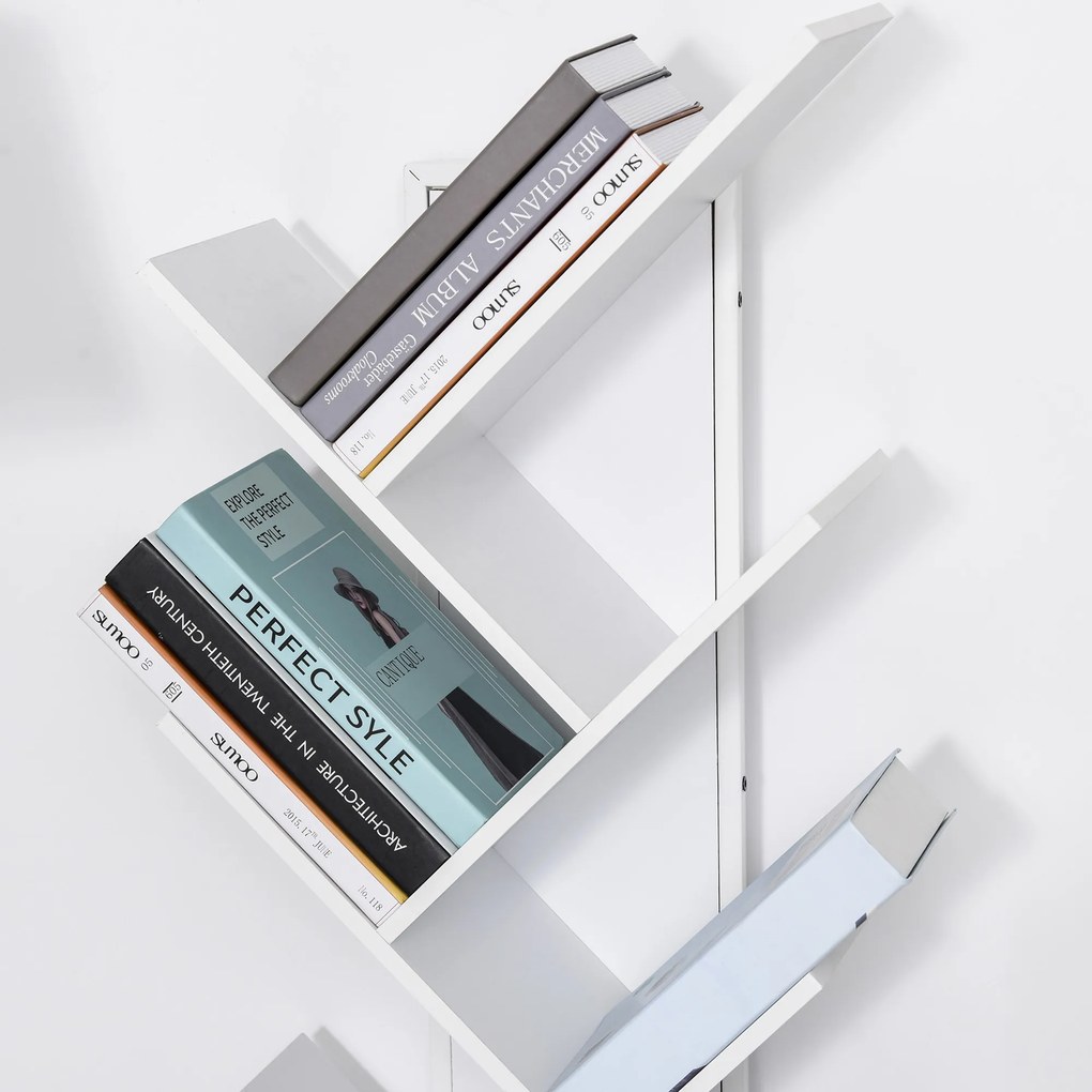 HomCom biblioteca in forma de copac, 50x28x142 cm, alba | AOSOM RO