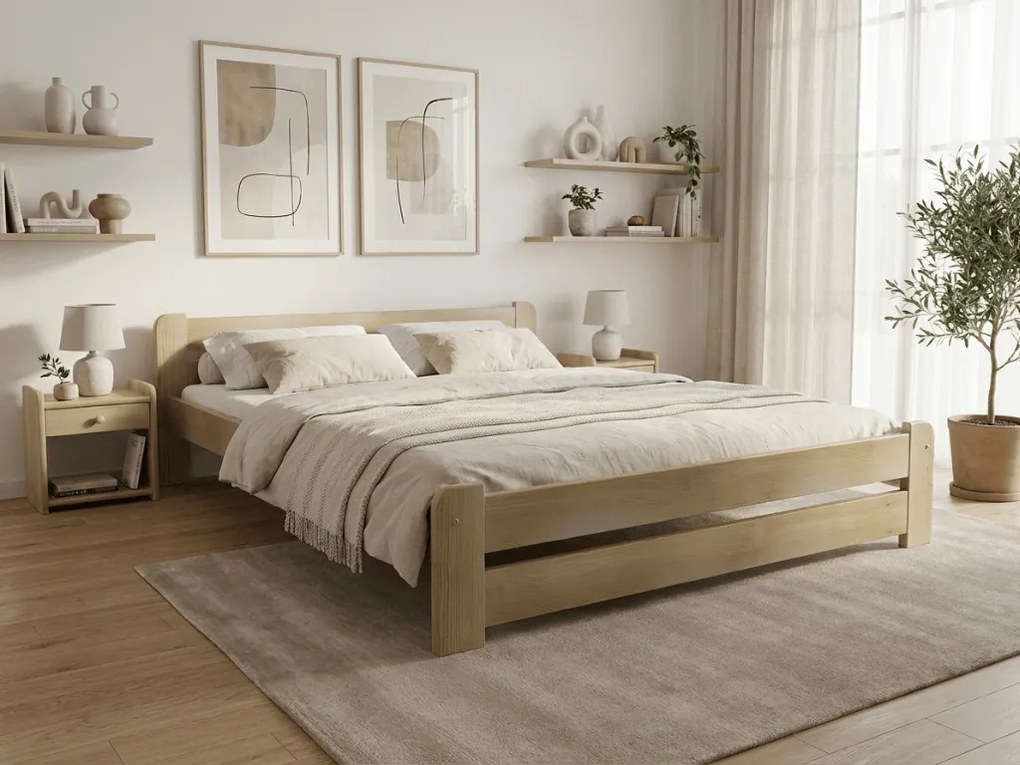 Pat Laura 140x200 cm, pin Saltele: Fara saltea, Somiera pat: Cu lamele drepte