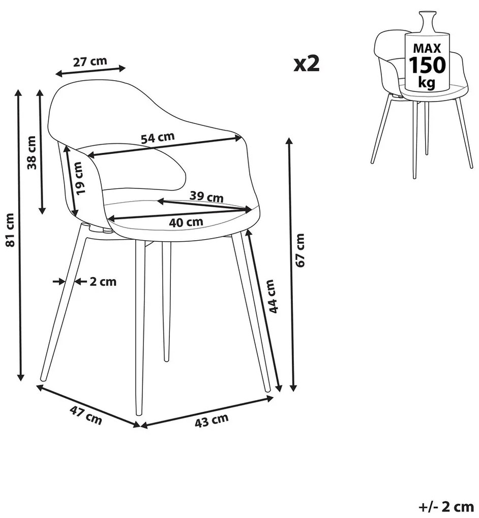 Set 2 buc. scaune de sufragerie URCA (gri deschis). 1022901