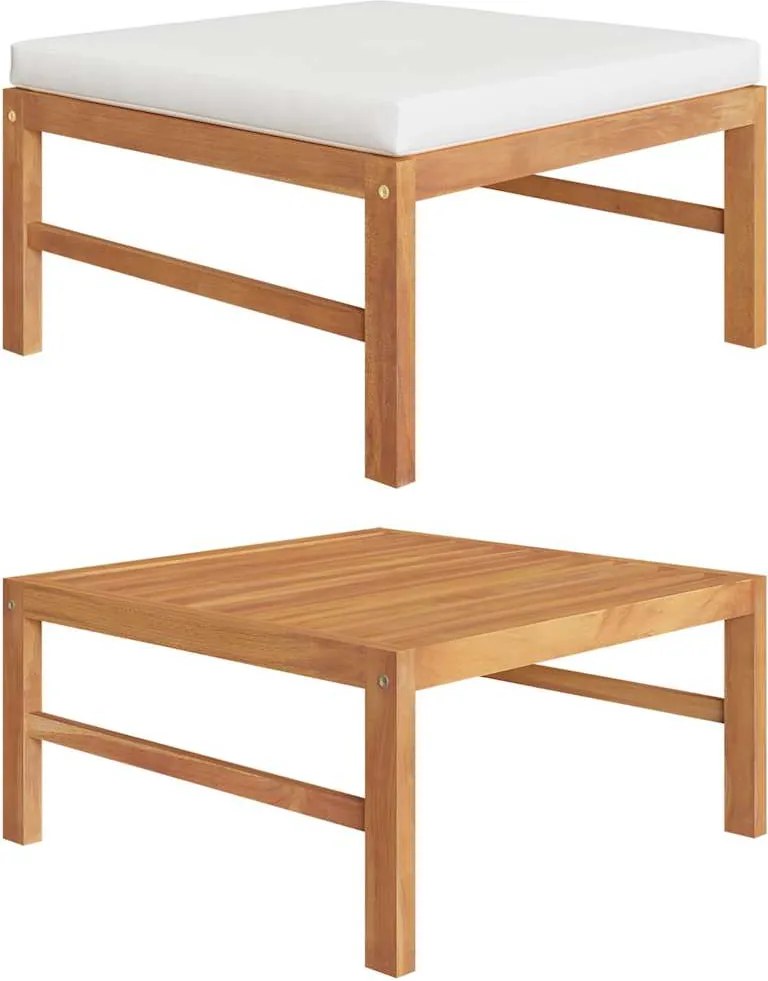 vidaXL Taburet cu pernă crem, lemn masiv de tec