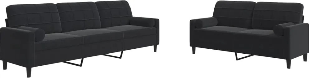vidaXL Set de canapele cu perne/rulouri, 2 piese, negru, catifea