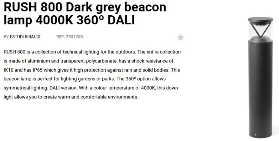 Stalp LED iluminat exterior simetric 360º IP65 RUSH 80cm 4000K DALI