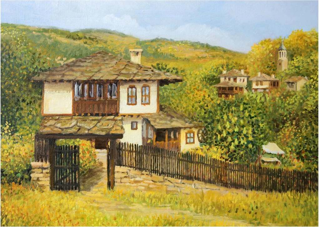 Tablou pe sticlă - Cabane în timpul verii (70x50 cm)