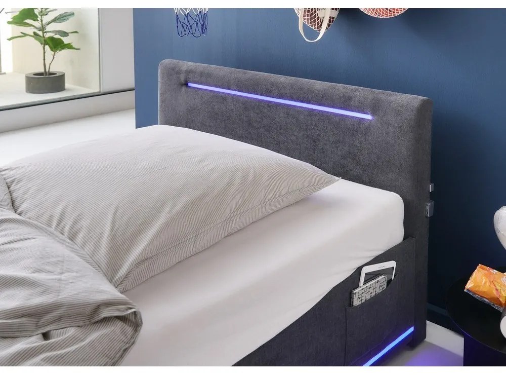 Pat pentru copii gri închis tapițat fără somieră 120x200 cm Circle – Meise Möbel