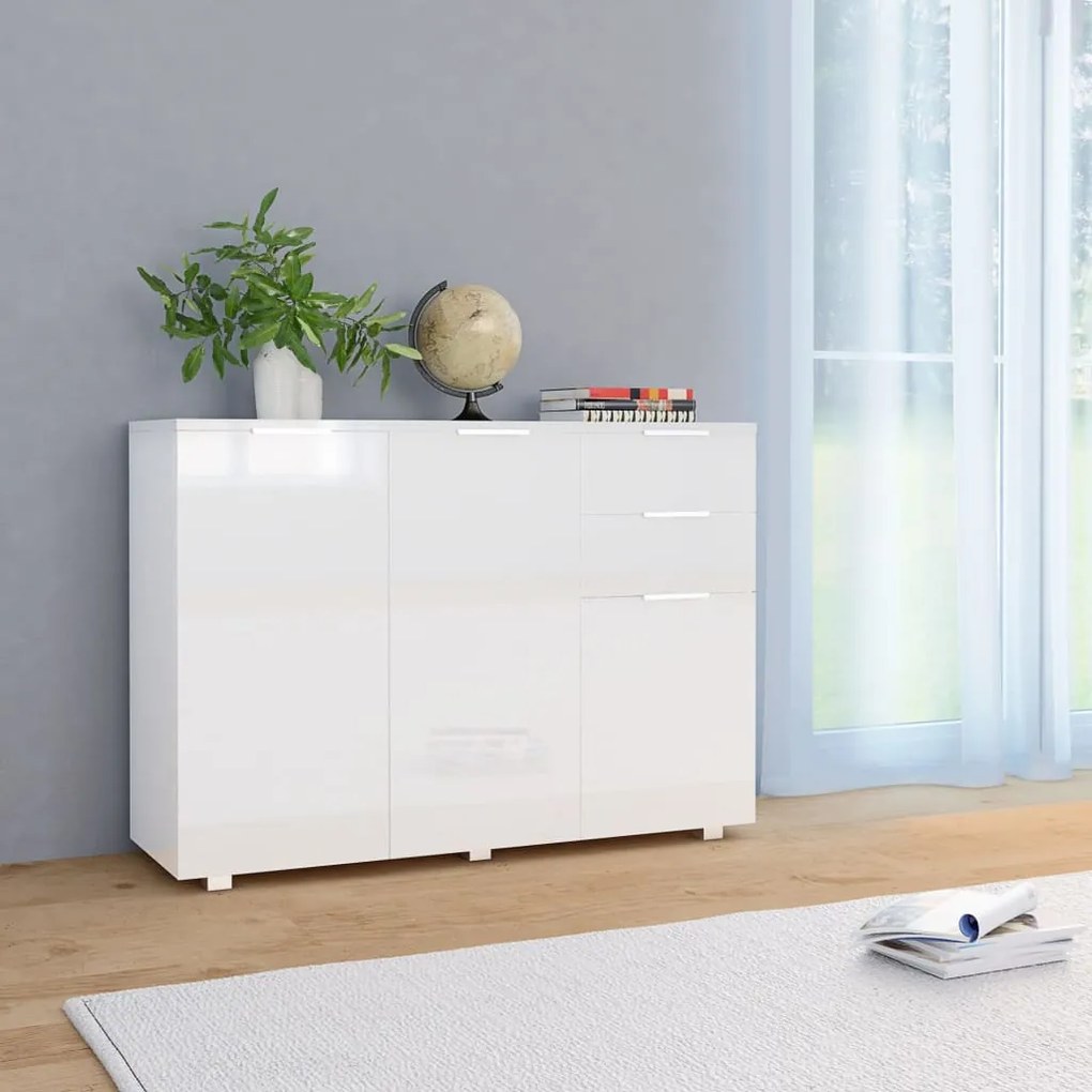 283718 vidaXL Servantă, alb extralucios, 107x35x76 cm
