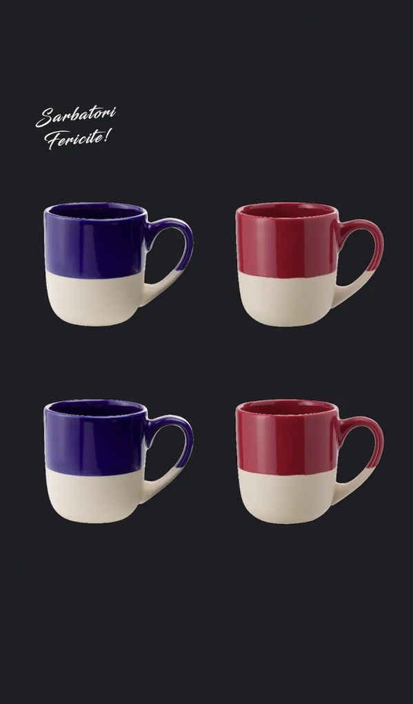 Set Cadou 4 Cani Ceramica Sarbatori (2 Cani Arhitect Cobalt, 2 Cani Arhitect Rosii)