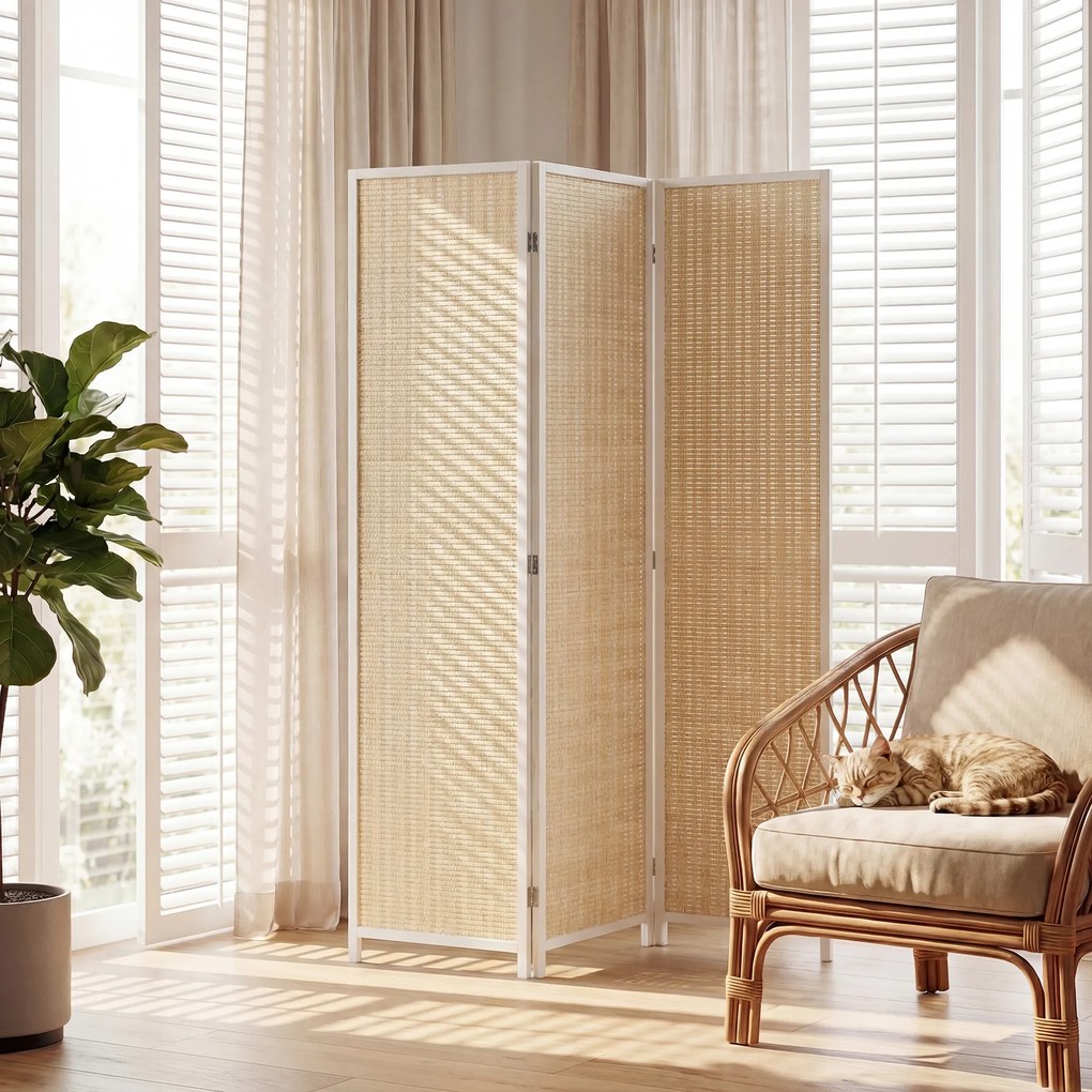 HOMCOM Paravan din lemn separator de camere perete despărțitor pliabil 3 panouri 135 x 180 cm alb | Aosom Romania