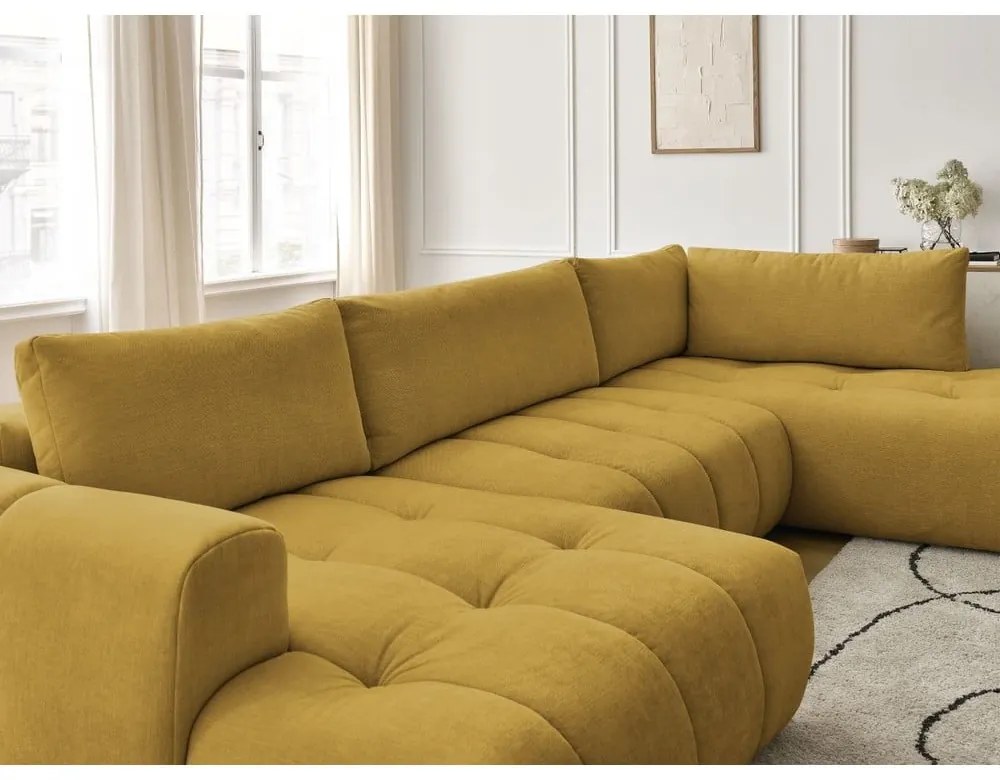 Colțar galben muștar extensibil/cu spațiu de depozitare (cu colț pe partea dreaptă/în formă de "U") Fuji – Bobochic Paris