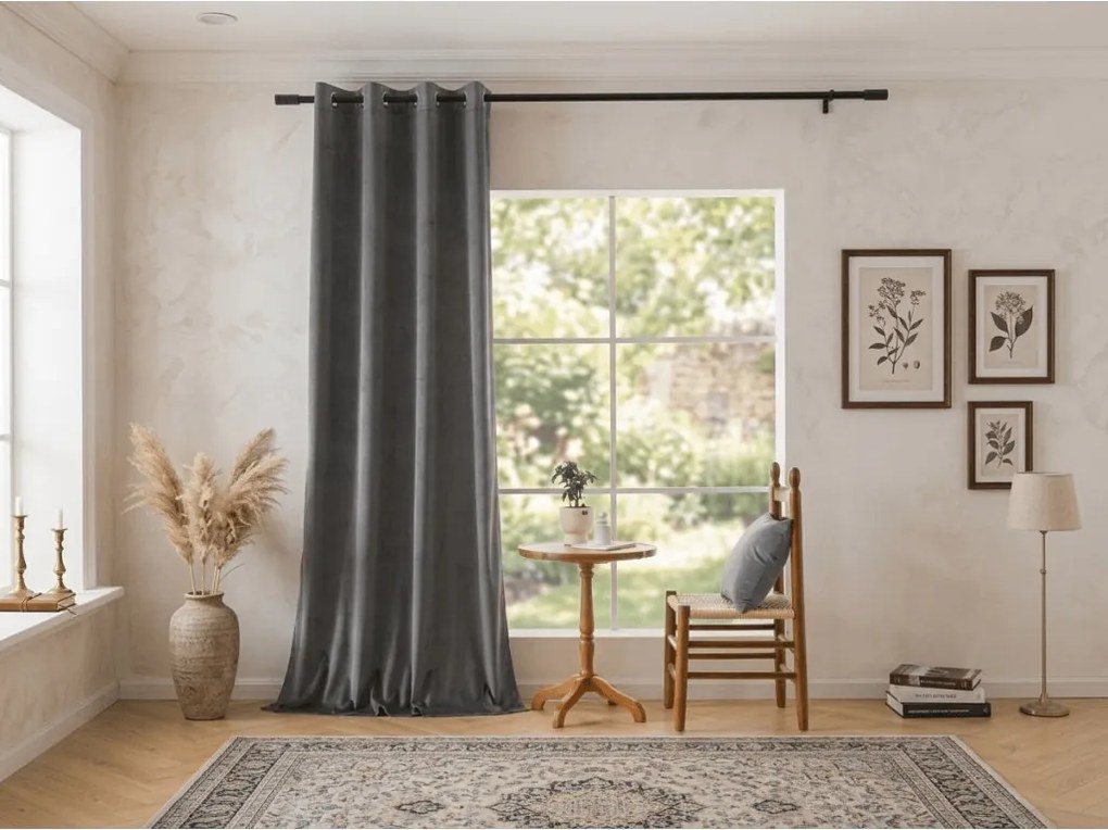 Draperie opaca DREAM VELVET 140x250 cm, gri inchis Agatat: Inele metalice