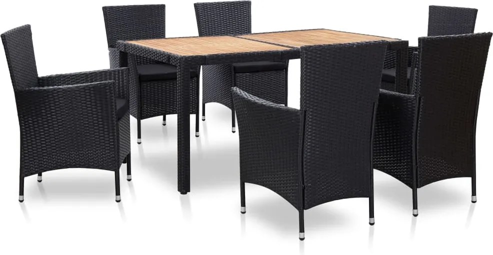 vidaXL Set mobilier de exterior cu perne, 7 piese, negru, poliratan