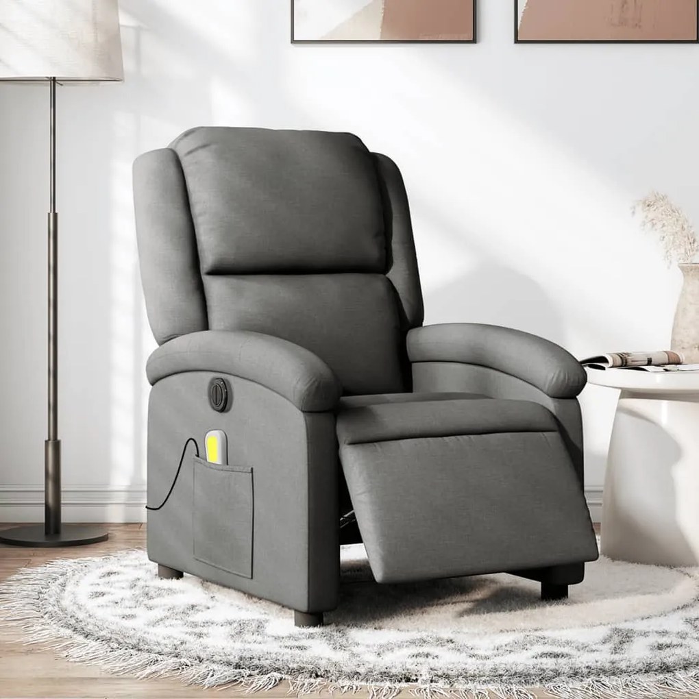 vidaXL Fotoliu electric de masaj rabatabil, gri închis, textil