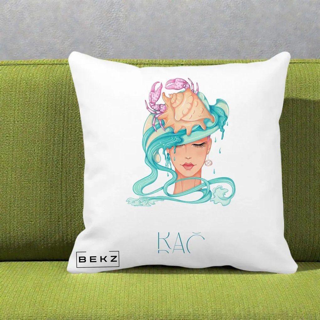 Perna Personalizata Zodie Rac, 40x40 cm, Alba Mata, Husa Detasabila, Perna Inclusa, BEKZ®