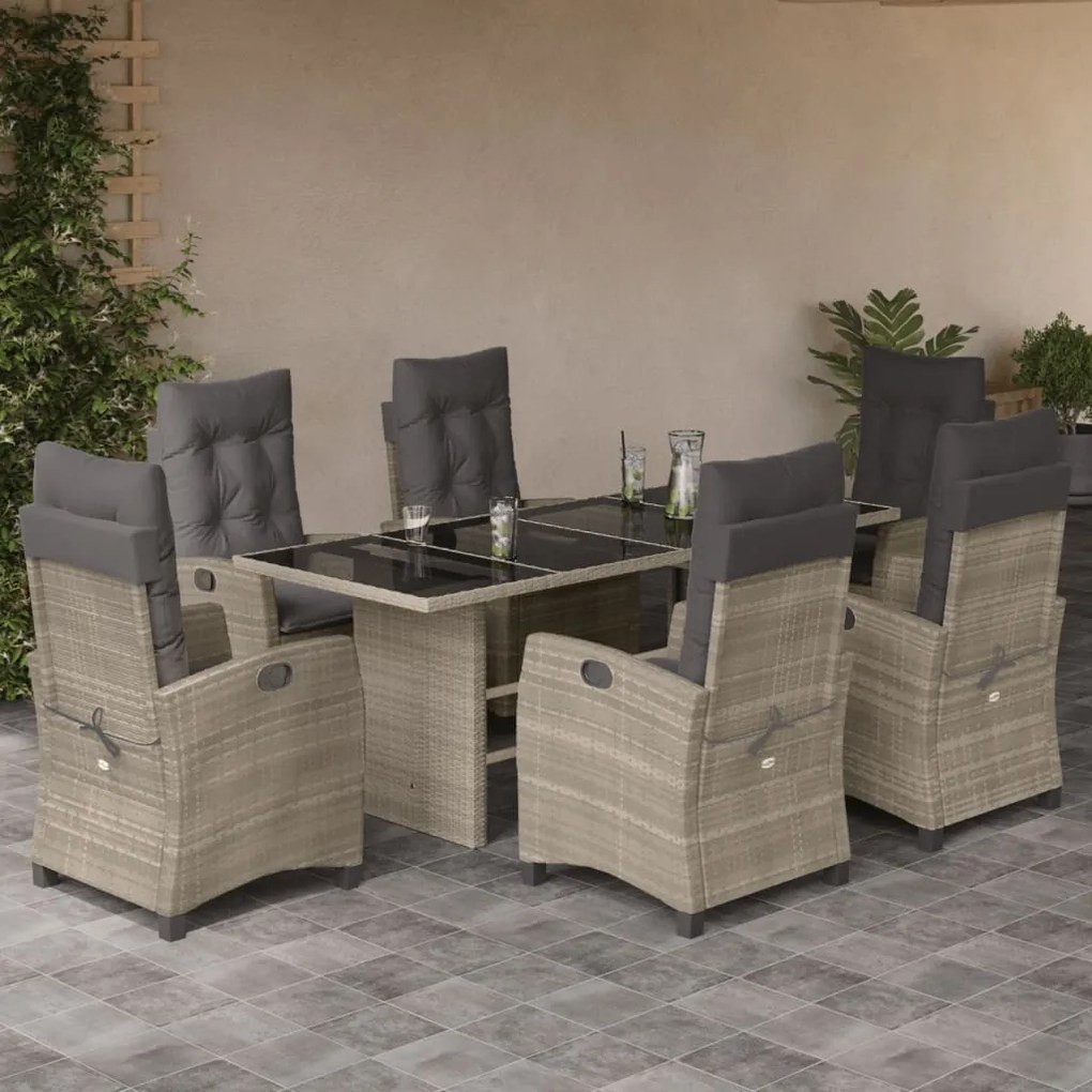 vidaXL Set mobilier de grădină cu perne, 7 piese gri deschis poliratan