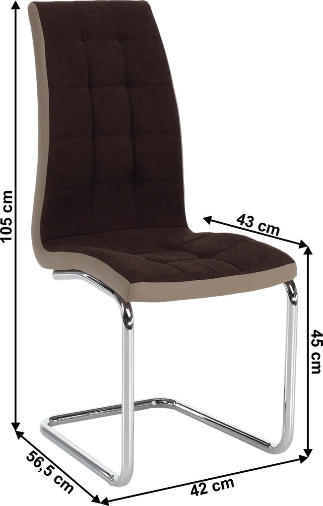 Scaun bucătărie, material textil maro/piele ecologică bej/crom, SALOMA NEW