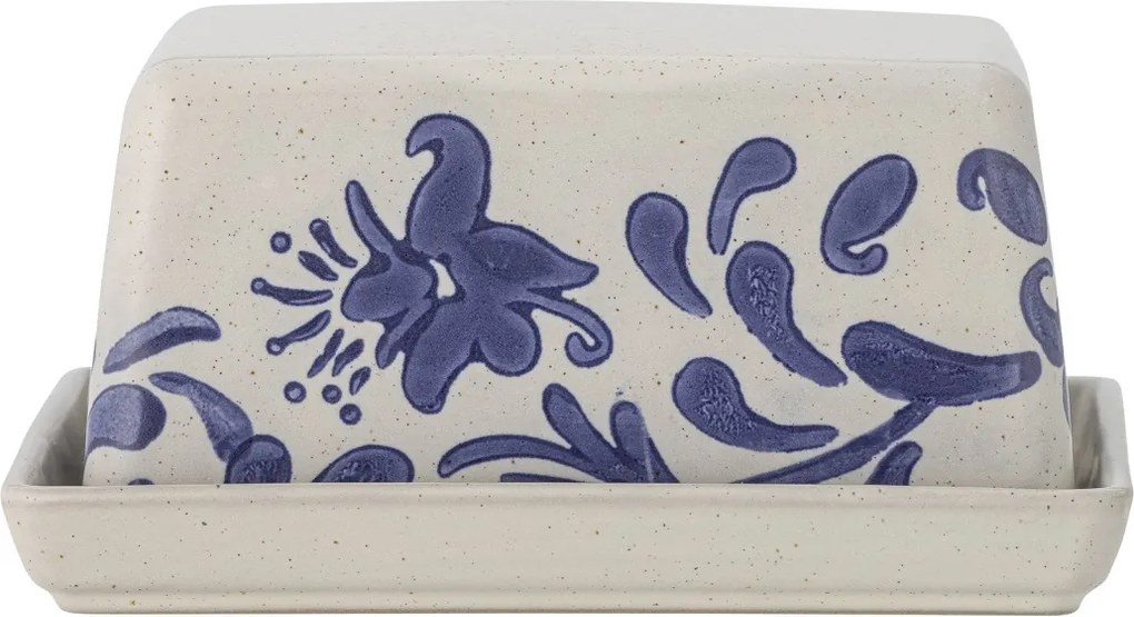 Untieră din ceramică albastră, decorată manual cu motiv floral, „Petunia", 14 x 12 x 7 cm