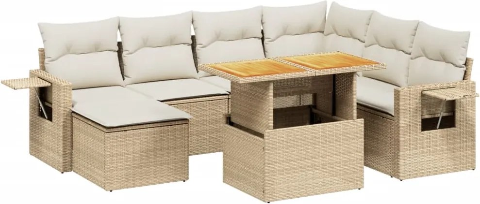 vidaXL Set canapele de grădină, 8 piese, cu perne, bej, poliratan