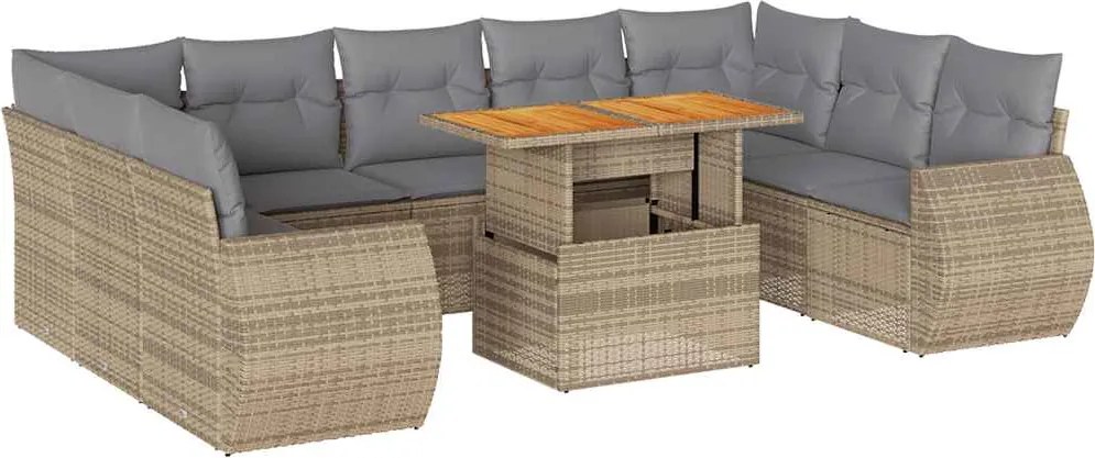 vidaXL Set canapele de grădină cu perne, 10 piese, bej, poliratan