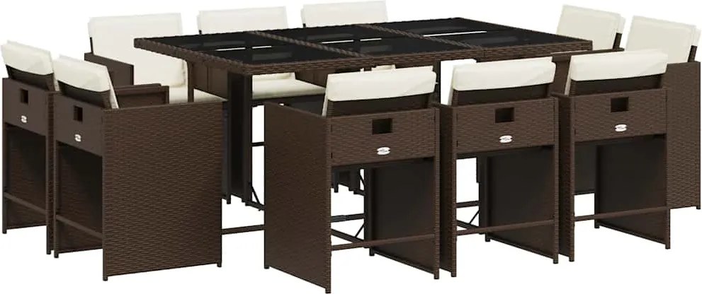vidaXL Set mobilier de grădină cu perne, 11 piese, maro, poliratan