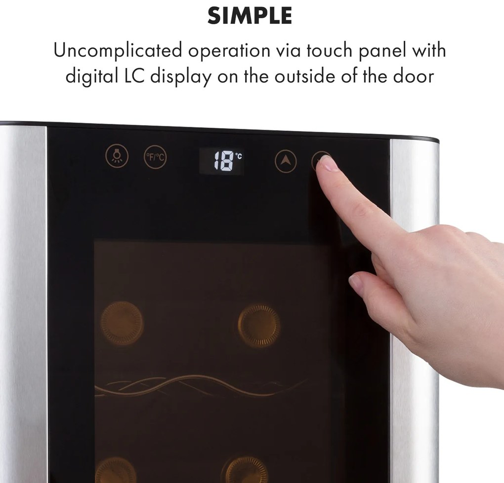 Klarstein Reserva 8 Slim Uno, frigider pentru vin, 23 litri, 8 sticle, 11 - 18 ° C, 26 dB, oțel inoxidabil