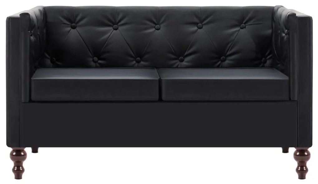 247153 vidaXL Canapea Chesterfield 2 locuri, negru, piele artificială