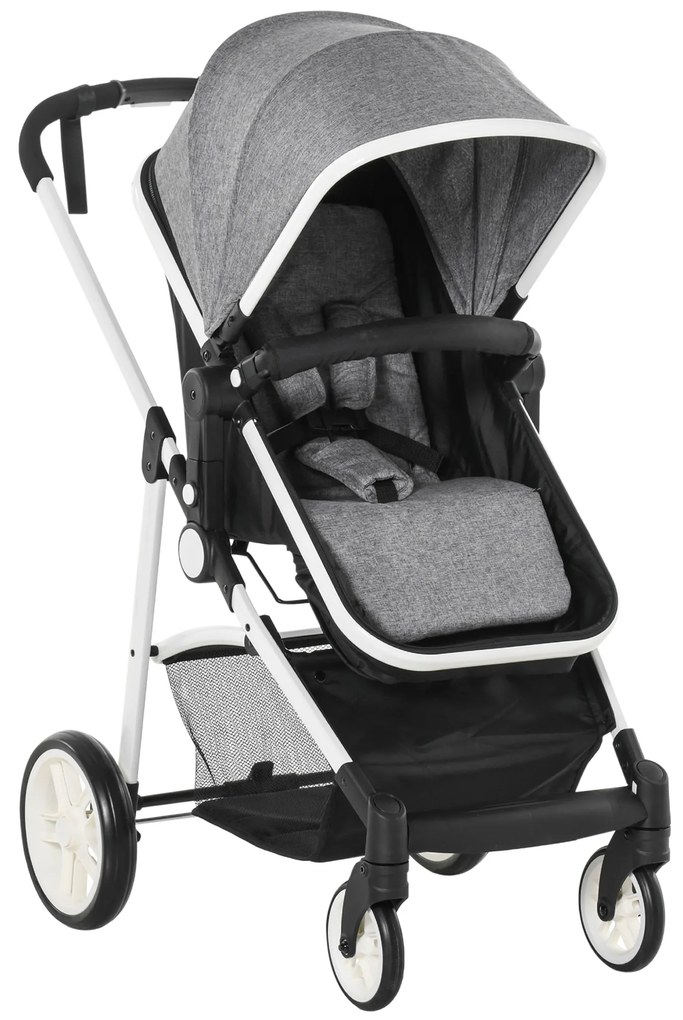 Carucior Dublu Ajustabil si Pliabil , Copii 0-36 luni, Transport pentru copii, Carucior cumparaturi 15kg, 80x51x102cm Gri HOMCOM | Aosom Romania